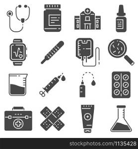 Vector Medical icons set on gray background