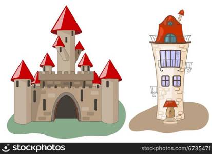 vector medieval castle and house, can bu used separately, eps 8 fully editable file