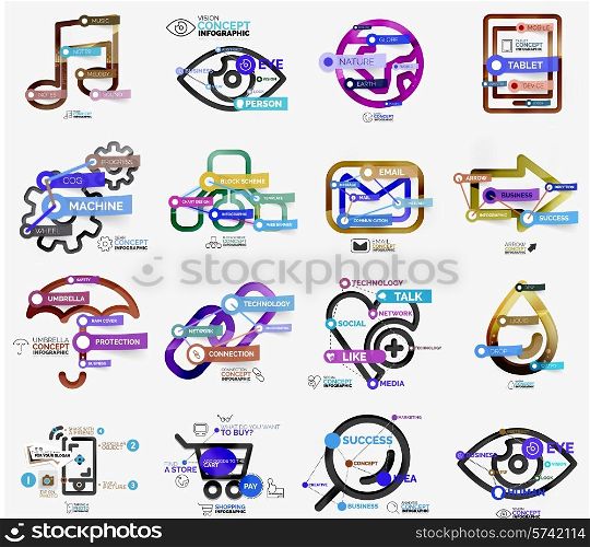 Vector mega collection of line and sticker infographics. Various icons with info sticky stripes