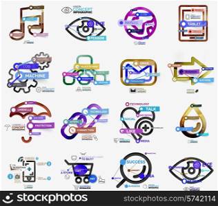 Vector mega collection of line and sticker infographics. Various icons with info sticky stripes