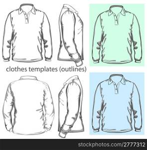 Vector. Men&acute;s polo-shirt design template (front, back and side view). Long sleeve. outline