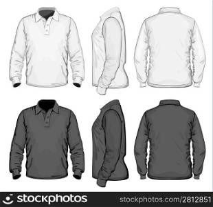 Vector. Men&acute;s polo-shirt design template (front, back and side view). Long sleeve. No mesh.