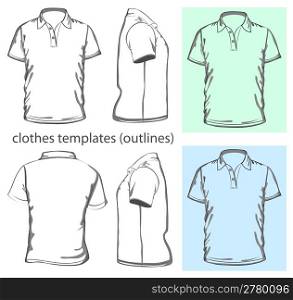 Vector. Men&acute;s polo-shirt design template (front, back and side view). Outline