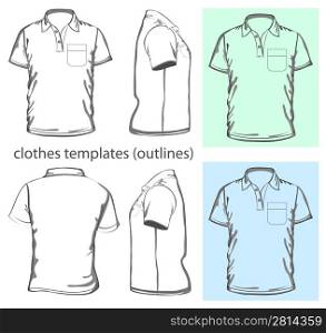 Vector. Men&acute;s polo-shirt design template wiyh pocket(front, back and side view). Outline