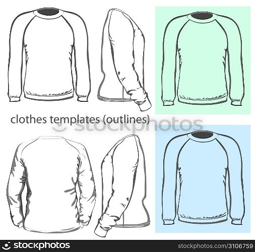 Vector. Men&acute;s sweatshirt (back, front and side view). Outlines