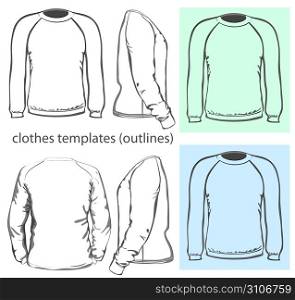 Vector. Men&acute;s sweatshirt (back, front and side view). Outlines