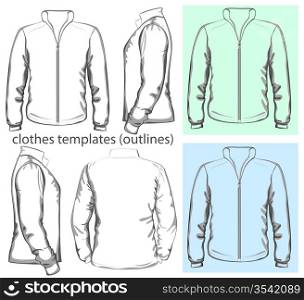 Vector. Men&acute;s sweatshirt with zipper (back, front and side view). Outlines