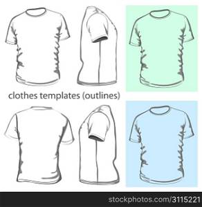 Vector. Men&acute;s t-shirt design template (front, back and side view). Outline