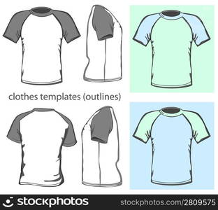 Vector. Men&acute;s t-shirt design template (front, back and side view). Raglan sleeve. outline