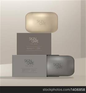 Vector Mens Charcoal Soap Bar Set with Carton Box Packaging