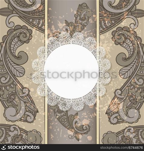 vector menu with paisley pattern and napkin for your text on grungy background