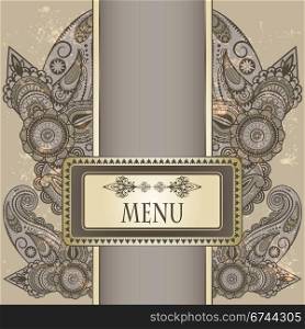 vector menu with paisley pattern and place for your text on grungy background