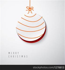 Vector Merry Christmas card with a white minimalistic decoration cut out of the paper
