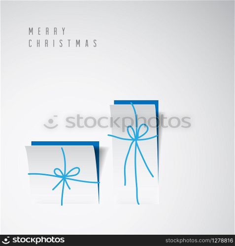 Vector Merry Christmas card with a white minimalistic gift boxes cut out of paper