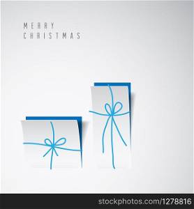 Vector Merry Christmas card with a white minimalistic gift boxes cut out of paper