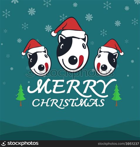 Vector merry christmas greeting dog card on blue background