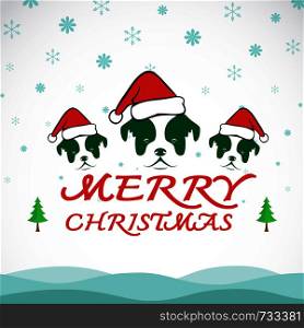 Vector merry christmas greeting dog card on white background