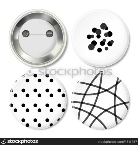 Vector Metal Button Badge with Minimal Black & White Geometric Pattern Printing.