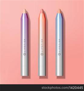 Vector Metallic Color Eyeshadow / Lipstick Pencil in Pink Background