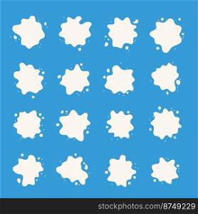 vector milk splash collection, white splashes isolated on blue background, design for dairy milk product illustration