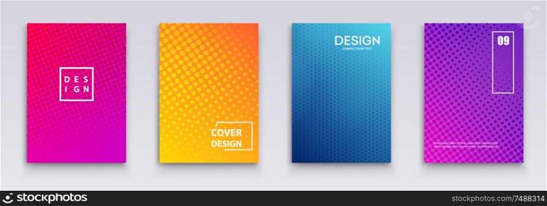 Vector Minimal covers design. Color Geometric halftone gradients.. Vector Minimal covers design. Geometric halftone gradients.