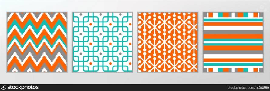 Vector Minimal Fabric & Textile Line Art Pattern Set, Blue, White, Orange & Pink
