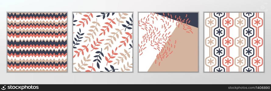 Vector Minimal Graphic Elements Line Art & Leaf Pattern Set, Blue, Pink & Gray