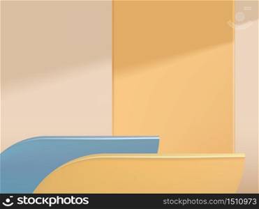 Vector Minimal Studio Shot Geometric Background for Product Display, Blue & Pastel Orange