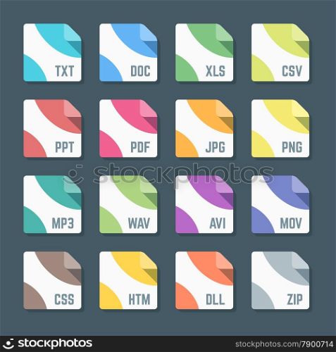 vector minimal various flat design colored file formats icons dark background&#xA;