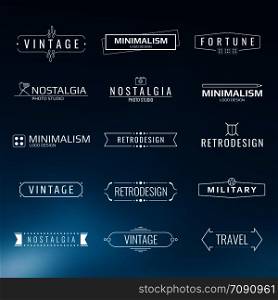 Vector minimal vintage logo templates of set. Retro style labels design illustration. Vector minimal vintage logo templates. Retro style labels design