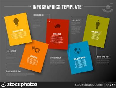 Vector Minimalist colorful Infographic template with rectangle cards and descriptions - dark version. Vector Minimalist colorful Infographic template with cards