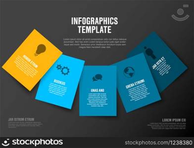 Vector Minimalist colorful Infographic template with rectangle cards - dark blue yellow version. Vector Minimalist colorful Infographic template with rectangle cards - dark blue yellow version