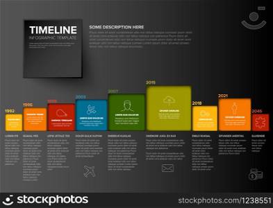 Vector Minimalist colorful timeline Infographic template with square blocks - dark version