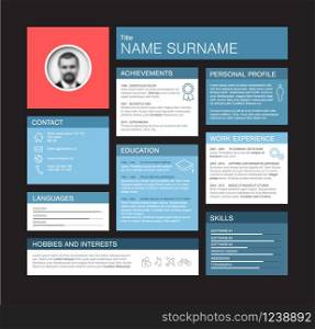 Vector minimalist cv / resume dashboard profile template - blue and red version. Vector minimalist cv / resume dashboard profile template