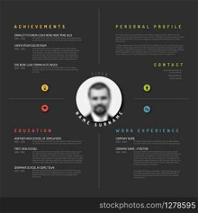 Vector minimalist cv / resume template design - dark version