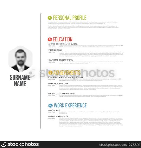 Vector minimalist cv / resume template design with profile photo