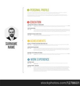 Vector minimalist cv / resume template design with profile photo