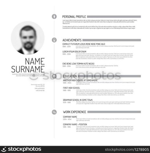 Vector minimalist cv / resume template - minimalistic black and white version