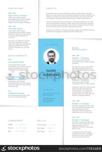 Vector minimalist cv / resume template with blocks design - vertical light version. Minimalist light resume cv template