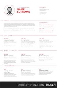 Vector minimalist cv / resume template with content blocks design. Minimalist resume cv template