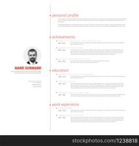 Vector minimalist cv / resume template with nice typogrgaphy design. . Minimalist resume cv template with nice typography