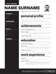Vector minimalist cv / resume template with nice typogrgaphy design