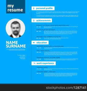 Vector minimalist cv / resume template with nice typogrgaphy design - blue version