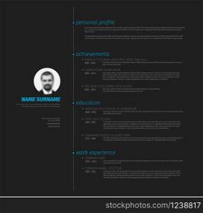 Vector minimalist cv / resume template with nice typogrgaphy design - dark blue version. Minimalist resume cv template with nice typography