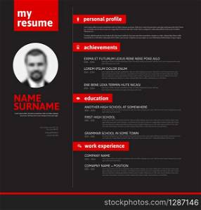 Vector minimalist cv / resume template with nice typogrgaphy design - red and black version