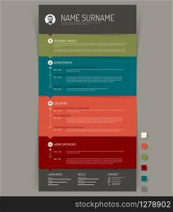 Vector minimalist cv / resume template with retro colors