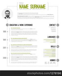 Vector minimalist cv / resume template with timeline - green version