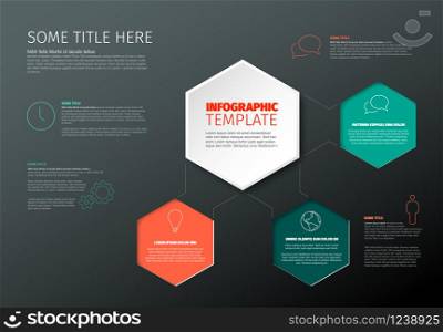 Vector Minimalist Infographic report template with hexagons - dark version. Vector Infographic report template