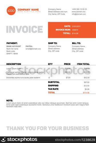 Vector minimalist invoice template design for your business / company