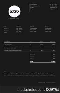 Vector minimalist invoice template design for your business / company - black and white dark version. Black and white simple invoice template
